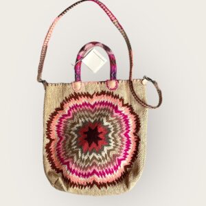 Shopper En Shalla Ricamata a mano medium size Pink