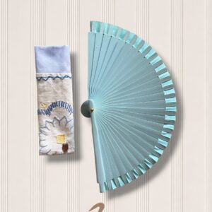 Mini Ventaglio da Borsetta con Custodia Upcycling Azzurro