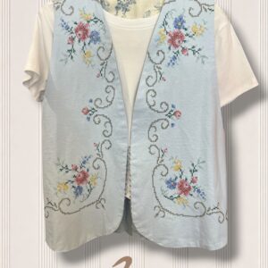 Gilet Over Ricamo Punto Croce azzurro
