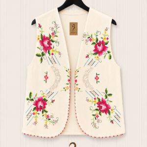 Gilet Over Ricamo Punto Croce Rose