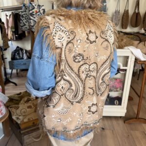 Gilet reversibile in Eco mongolia e lino disegno Bandana